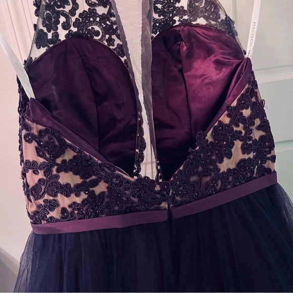 MADISON JAMES Elegant Purple Floral Lace Maxi Formal Ball Gown - Picture 8 of 17